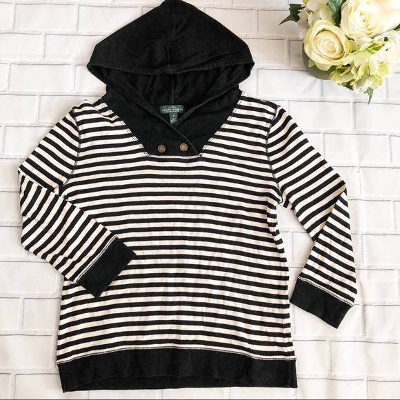 Lauren Ralph Lauren Tops - Ralph Lauren Striped Button Detail Hoodie Top